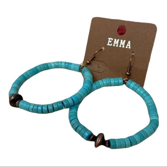 Big Boho Turquoise Fishhook Earrings NWT - Picture 4 of 5